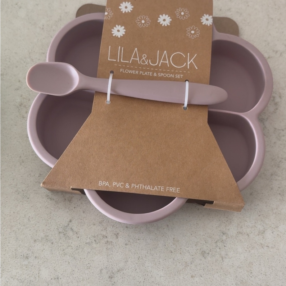 Pink Flower Plate & Spoon Set